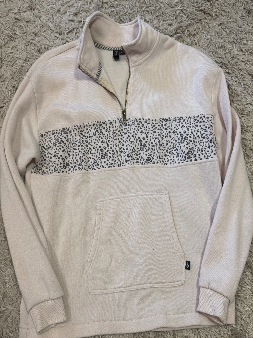 Volcom cream and cheetah print 1/4 zip